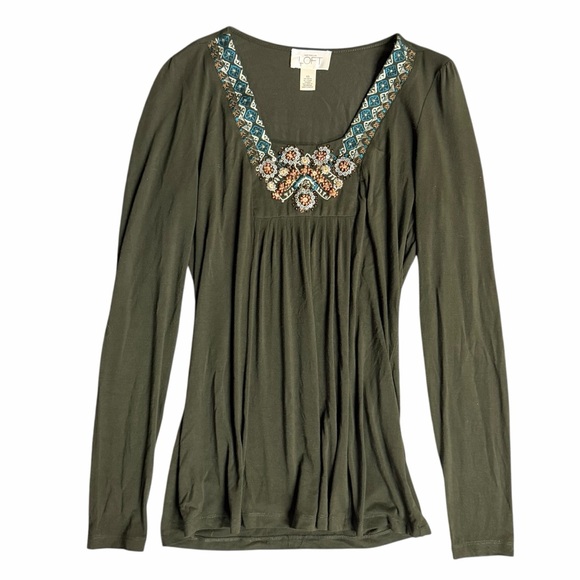 LOFT Tops - LOFT Y2K Boho Fairy Long Sleeve Beaded Top Size XS
